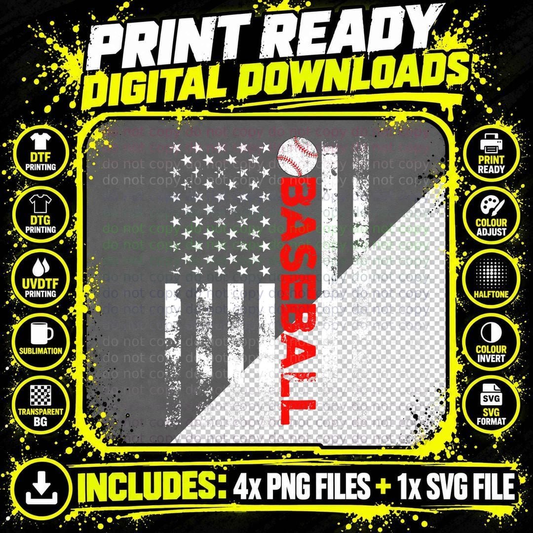 American Flag Baseball Team Gift T-Shirt Copy Png SVG Digital Bundle