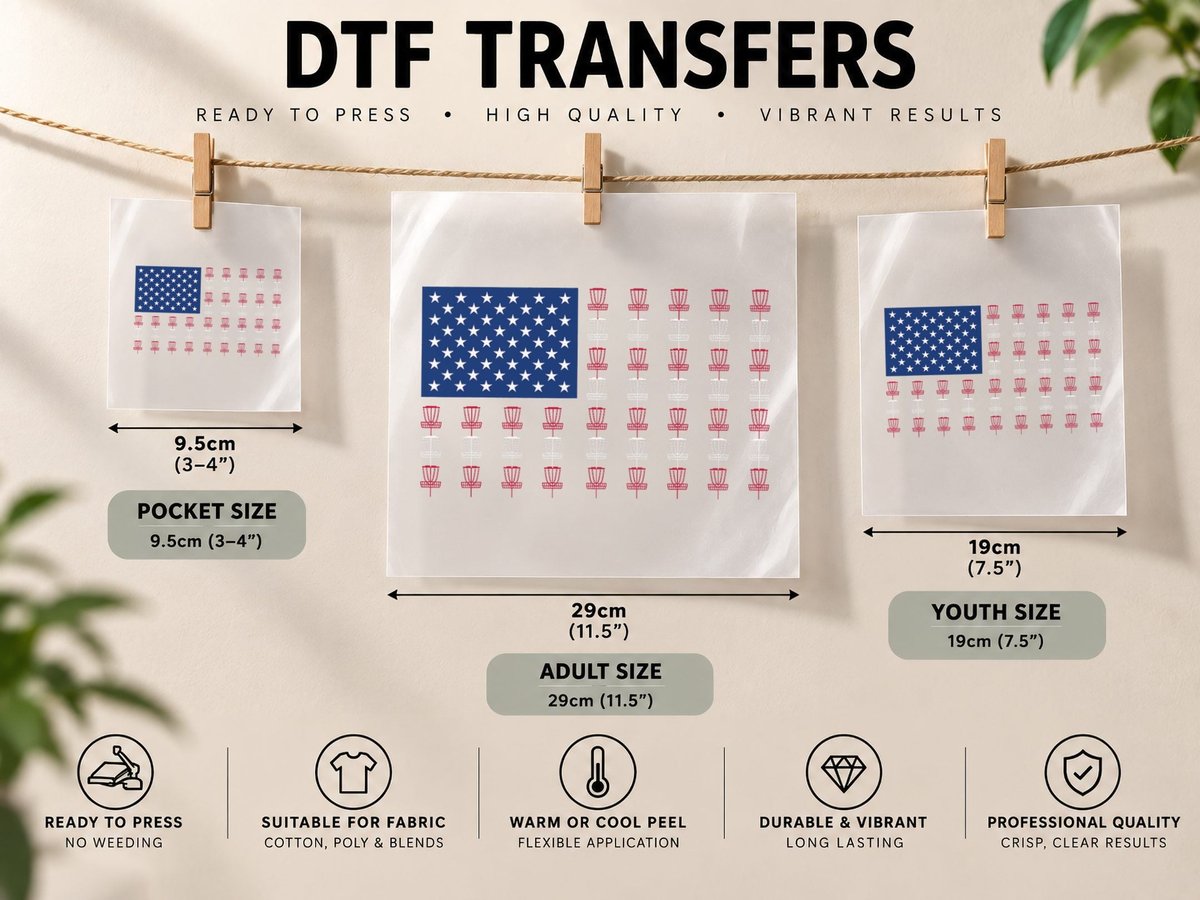 American Flag Disc Golf Player Men Women Fourth of July DTF Transfer Iron On