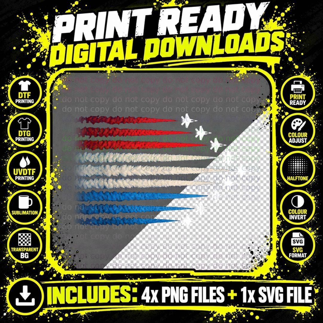 American Flag Fighter Planes 4th of July Patriotic Png SVG Digital Bundle