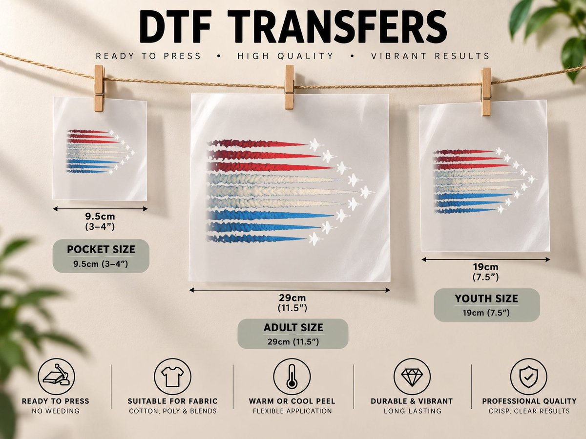 American Flag Fighter Planes 4th of July Patriotic DTF Transfer Iron On
