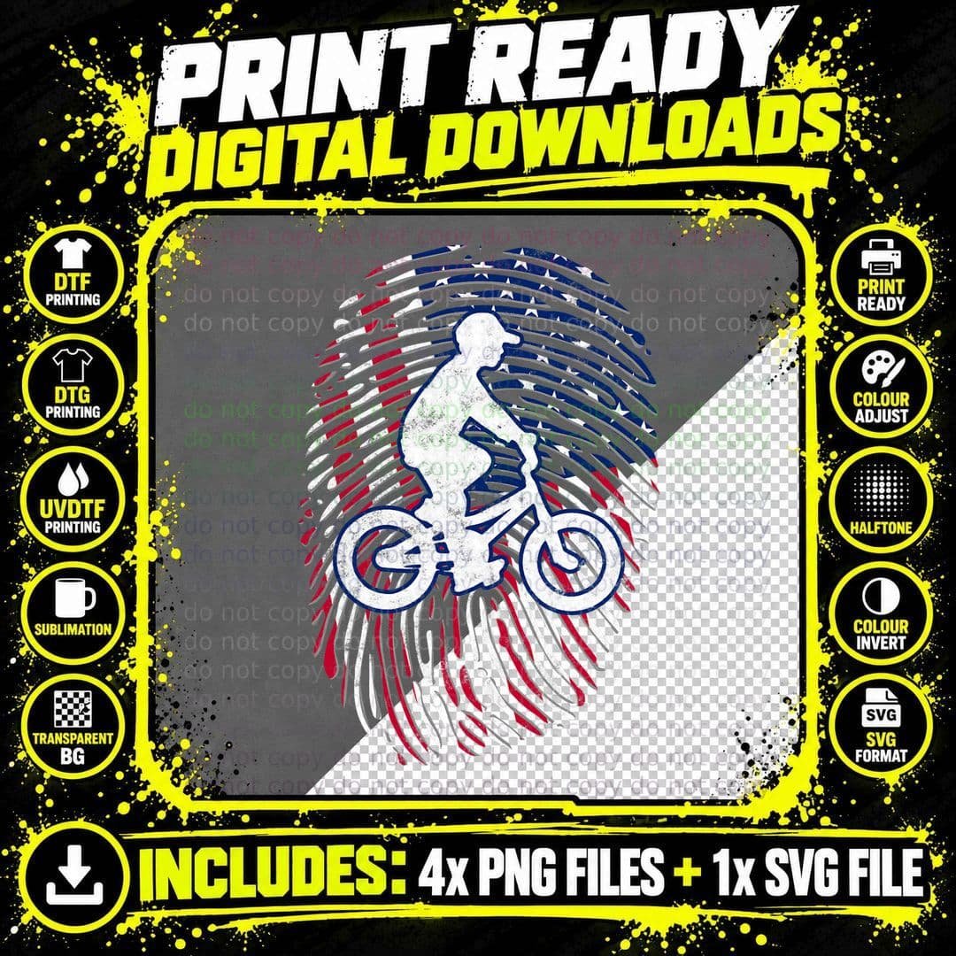 American Flag Fingerprint Patriotic Sports Cycling Boy Png SVG Digital Bundle