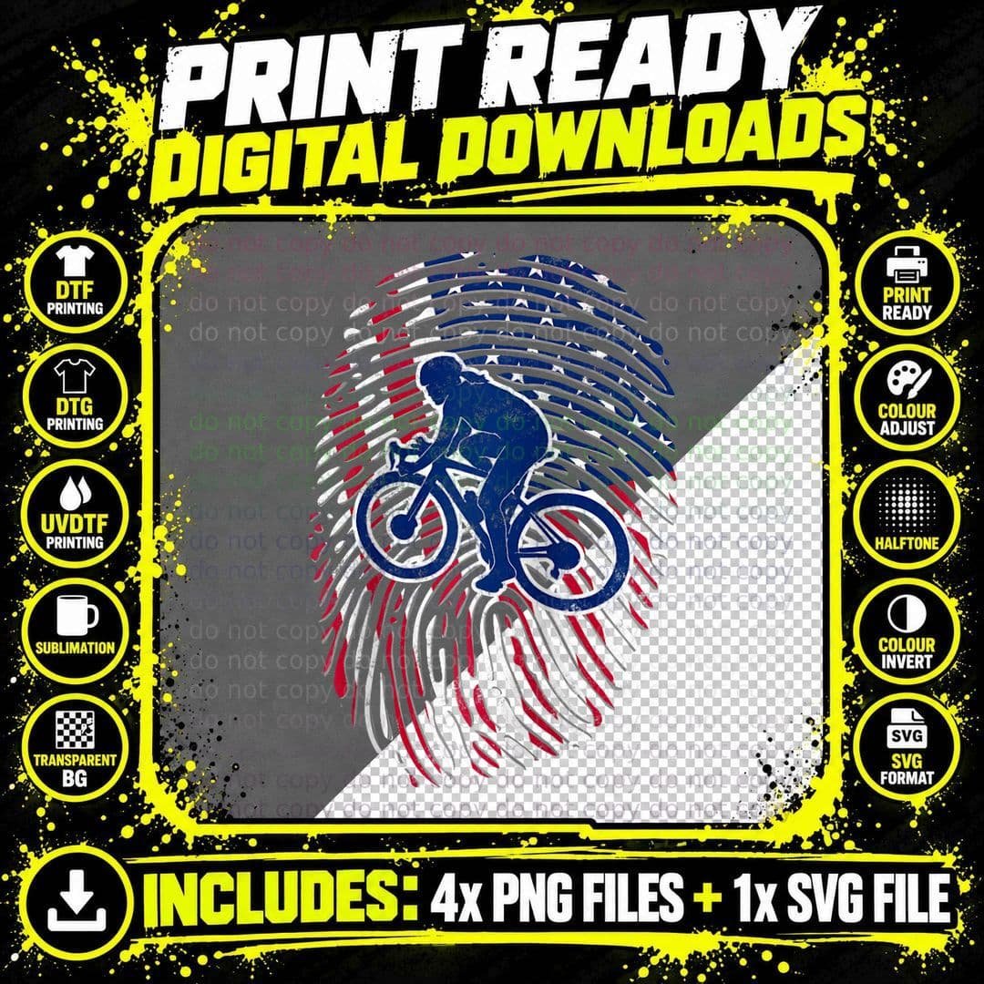 American Flag Fingerprint Patriotic Sports Cycling Girl Png SVG Digital Bundle