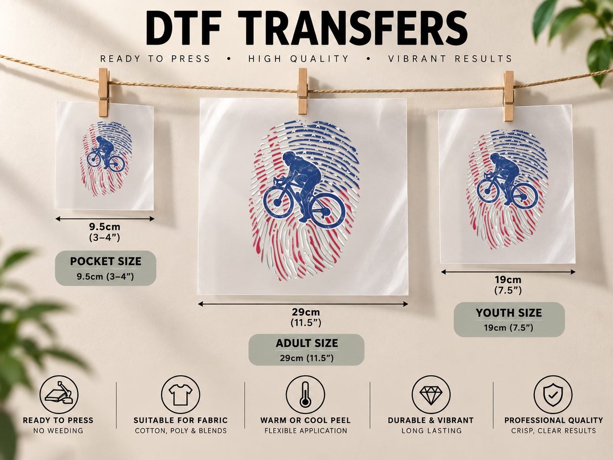 American Flag Fingerprint Patriotic Sports Cycling Girl DTF Transfer Iron On