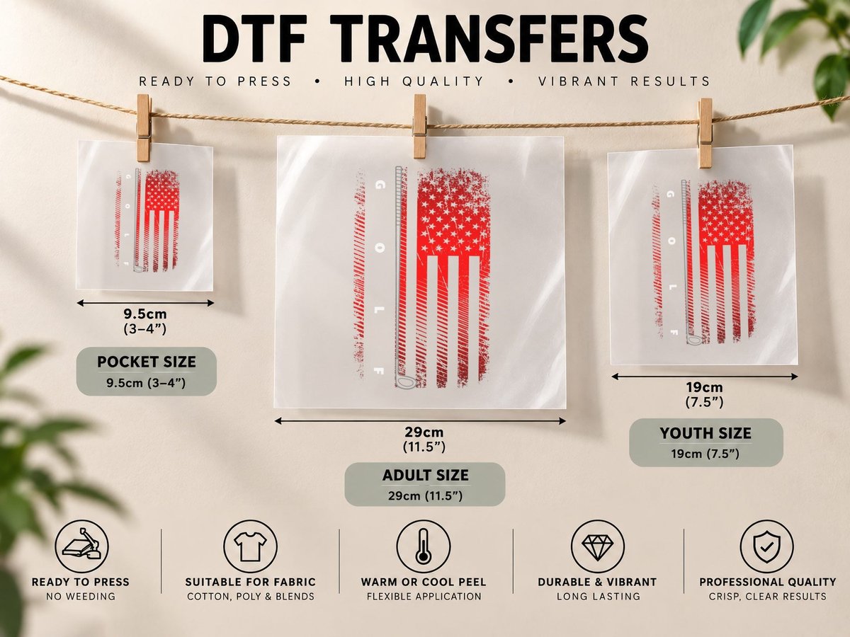 American Flag Golf - Golfer Golf DTF Transfer Iron On