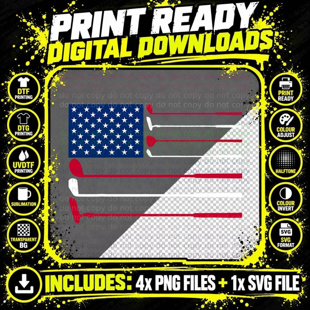 American Flag Golf Golfing Men Women 4th of July Fourth Png SVG Digital Bundle