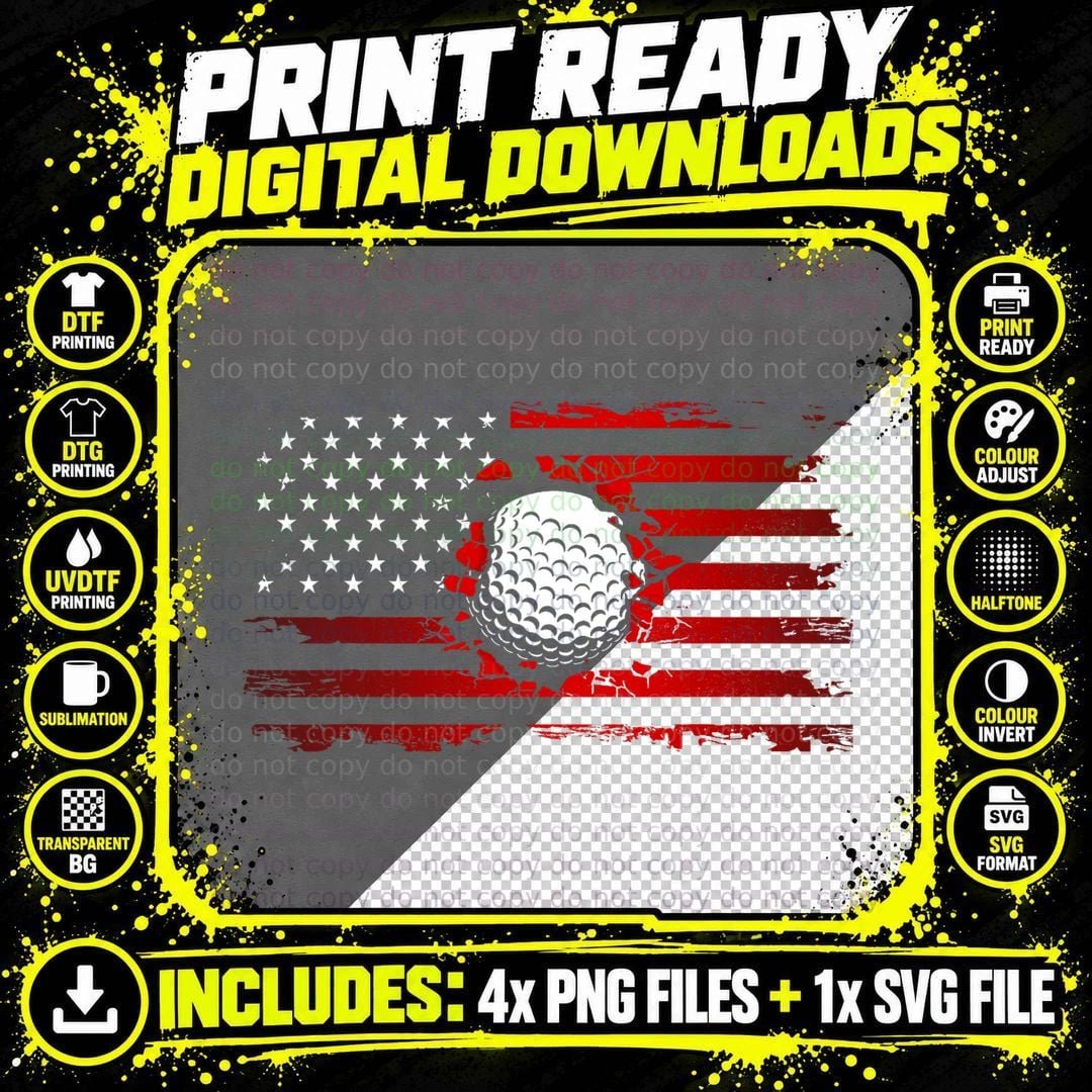 American Flag Golf T-Shirt Png SVG Digital Bundle