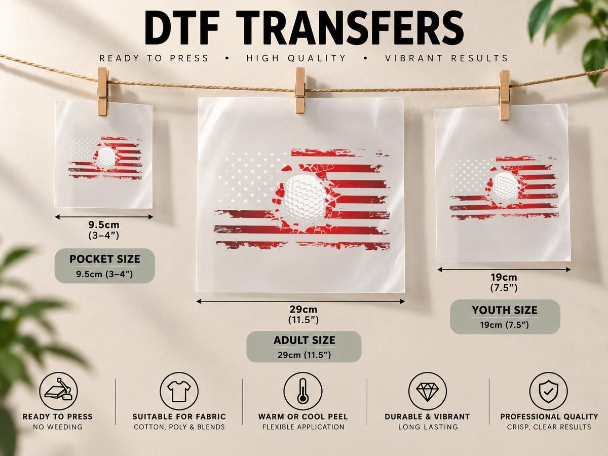 American Flag Golf DTF Transfer Iron On