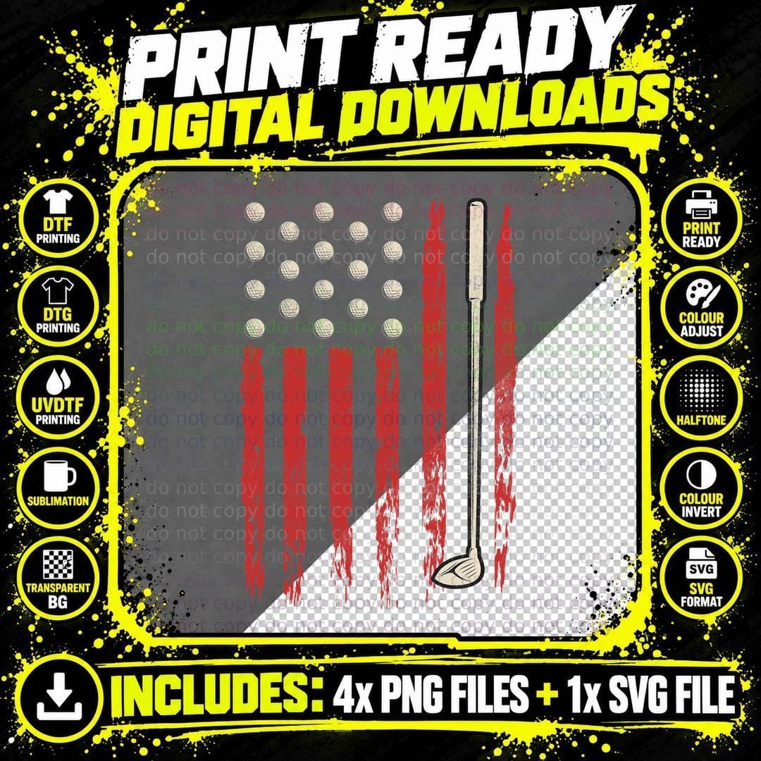 American Flag Golf Vintage USA Flag Golfer Patriotic Men Png SVG Digital Bundle