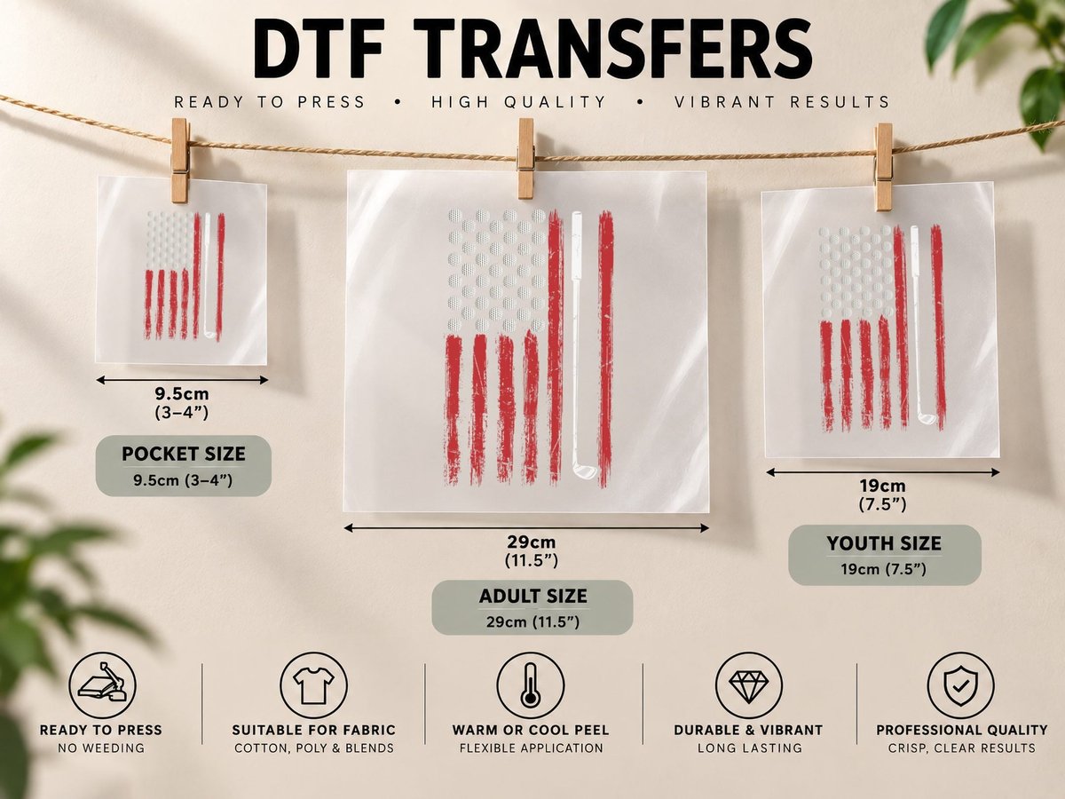 American Flag Golfing Golf DTF Transfer Iron On