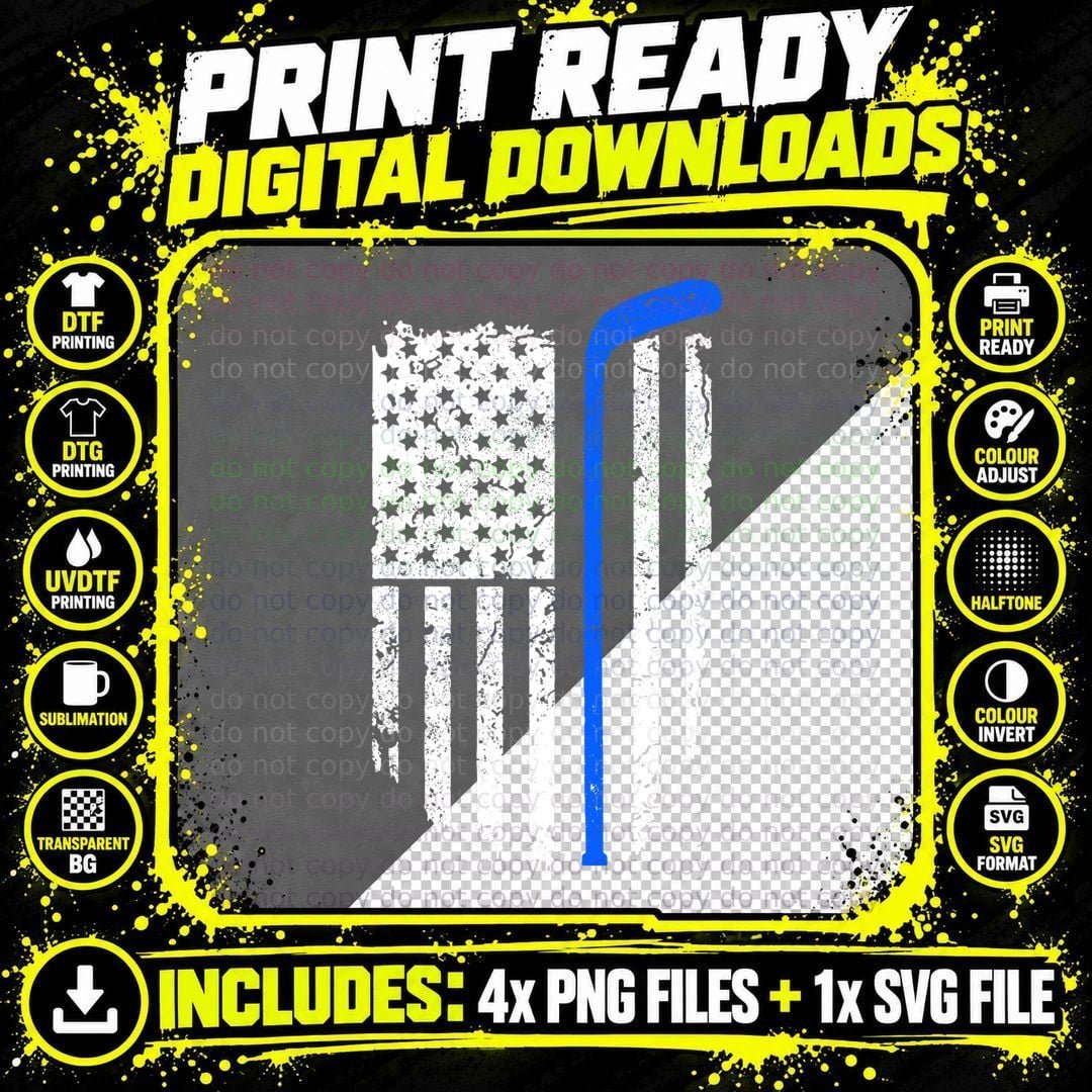 American Flag Hockey Patriotic Ice Hockey Player T-Shirt Png SVG Digital Bundle