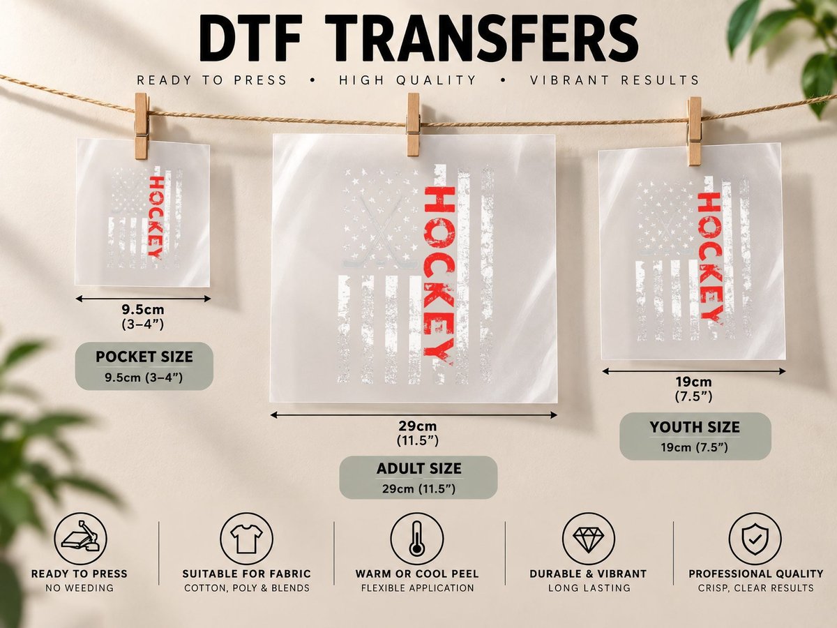 American Flag Hockey USA Patriotic Gift DTF Transfer Iron On