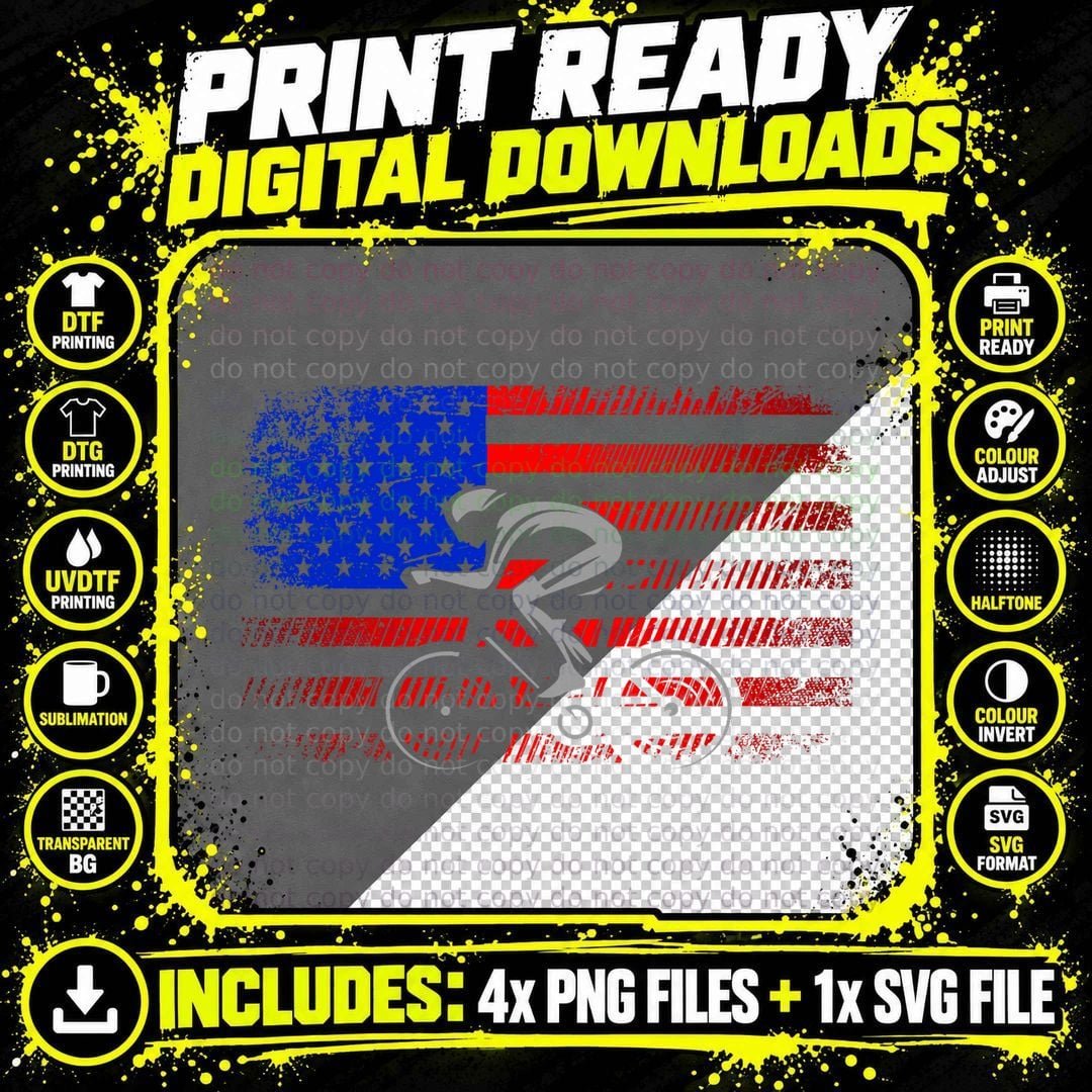 American Flag Road Biking Cycling T-Shirt Png SVG Digital Bundle