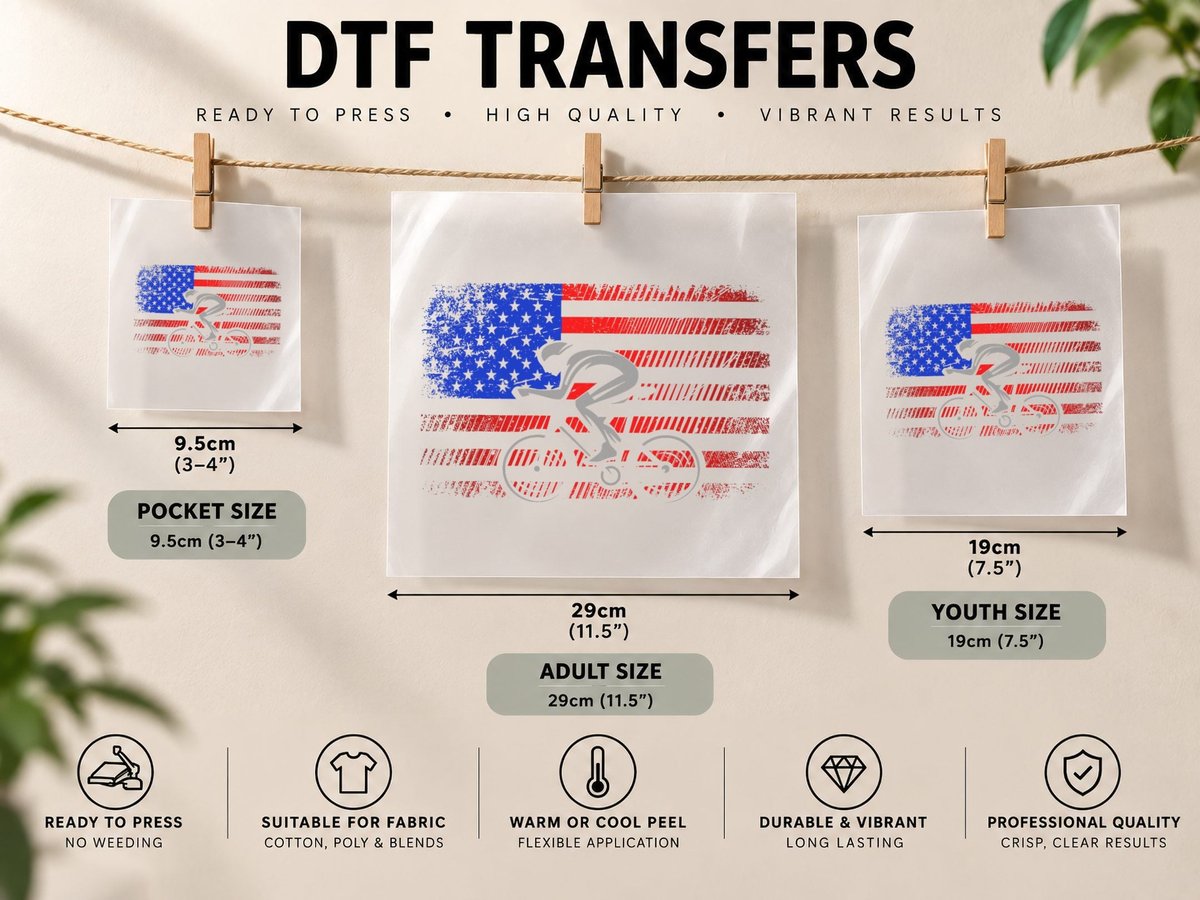 American Flag Road Biking Cycling DTF Transfer Iron On