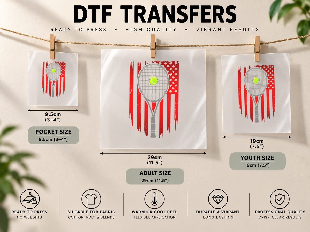 American Flag Tennis - Tennis DTF Transfer Iron On