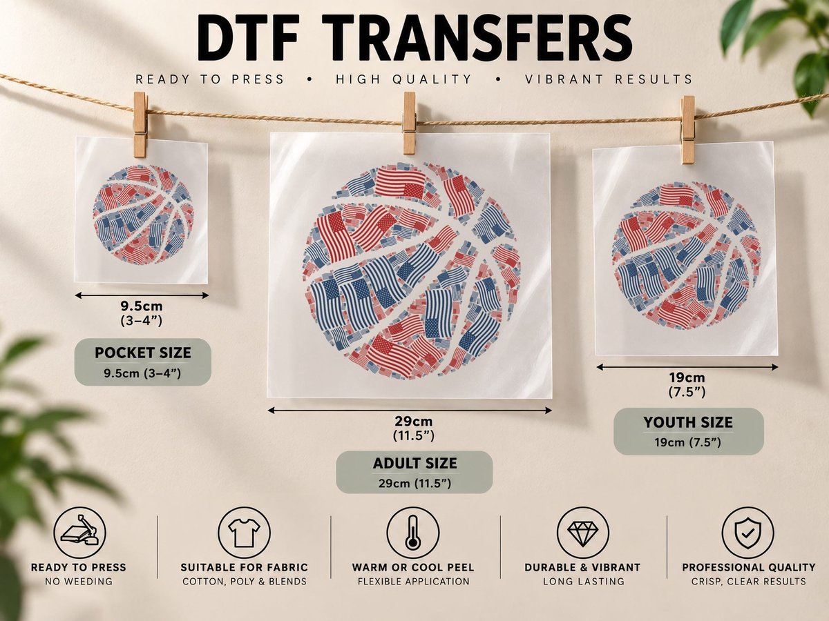 American Flag USA Patriotic Basketball Ball - 4th of July DTF Transfer Iron On