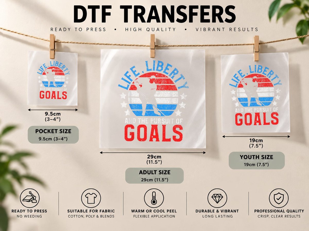 American Ice Hockey Fan Funny July 4th Hockey Player Gift DTF Transfer Iron On