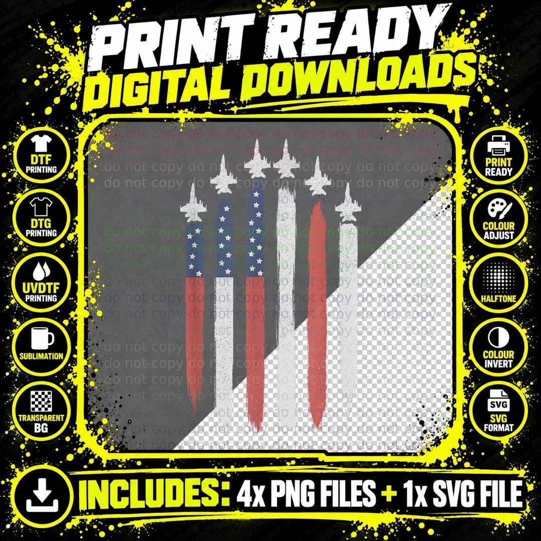 American Patriotic Flag with Fighter Jet for 4th of July Png SVG Digital Bundle