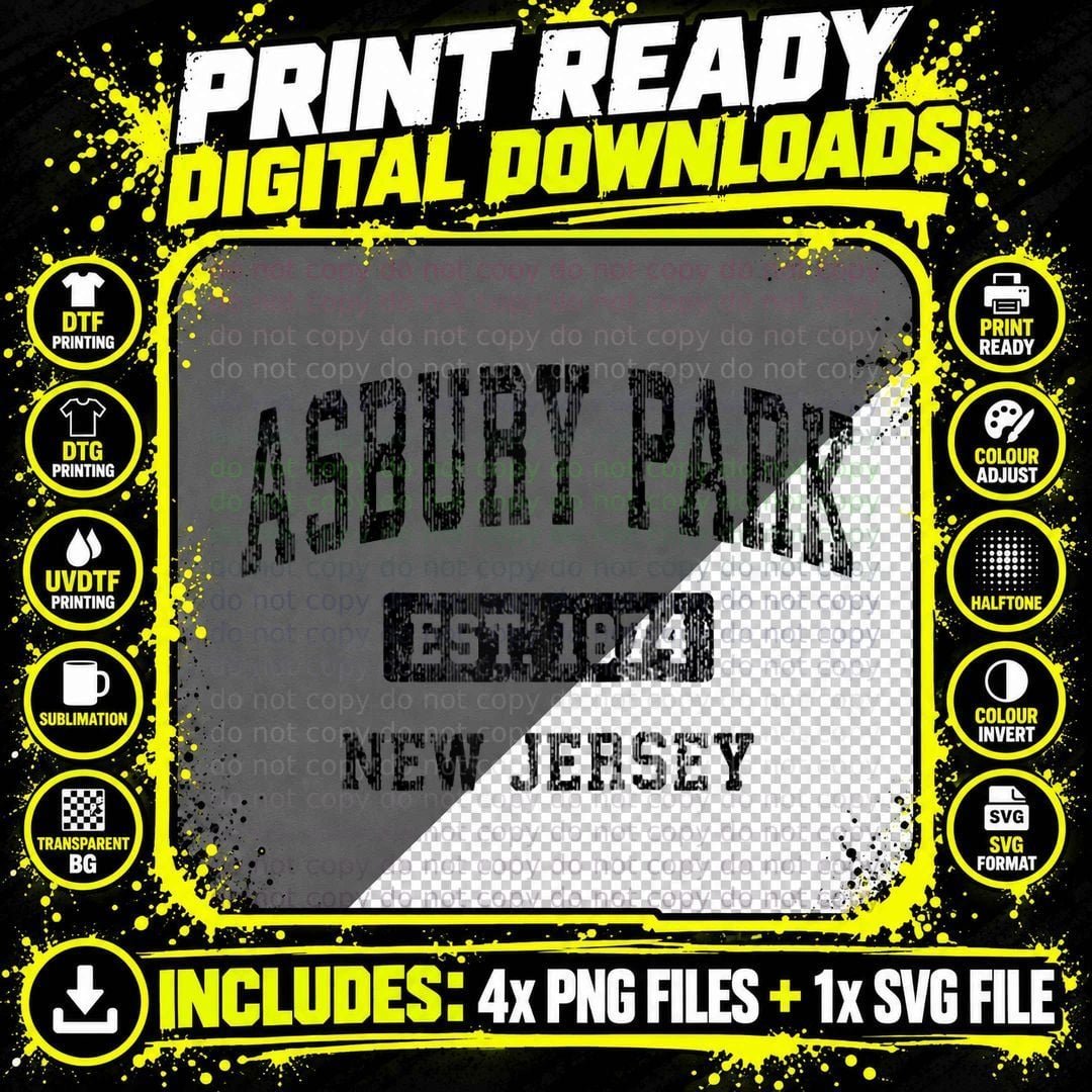 Asbury Park New Jersey NJ Vintage Sports Design Black Png SVG Digital Bundle
