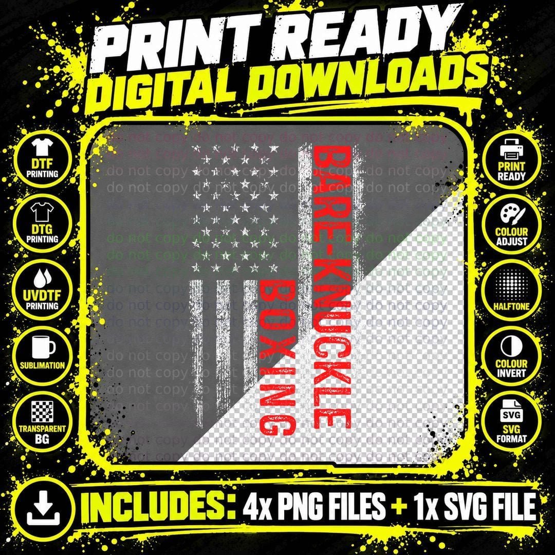 Bare Knuckle Boxing American Flag 4th of July Fighting Png SVG Digital Bundle