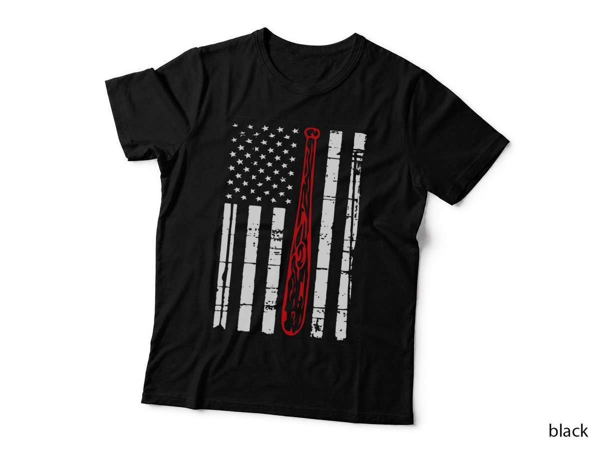 Baseball American Flag Bat Softball Player Fan Gift Patriot T-Shirt