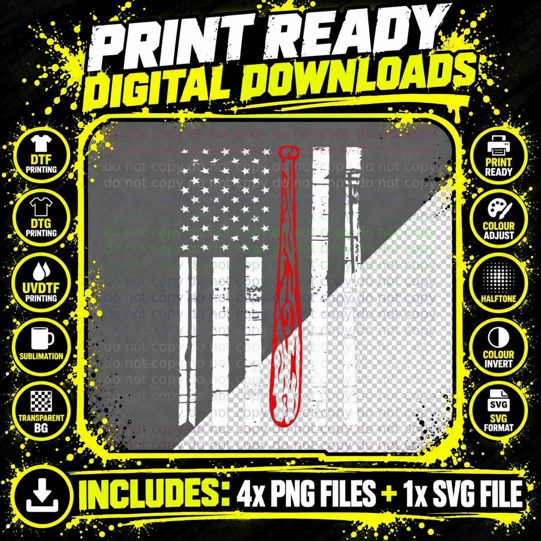 Baseball American Flag Bat Softball Player Fan Gift Png SVG Digital Bundle