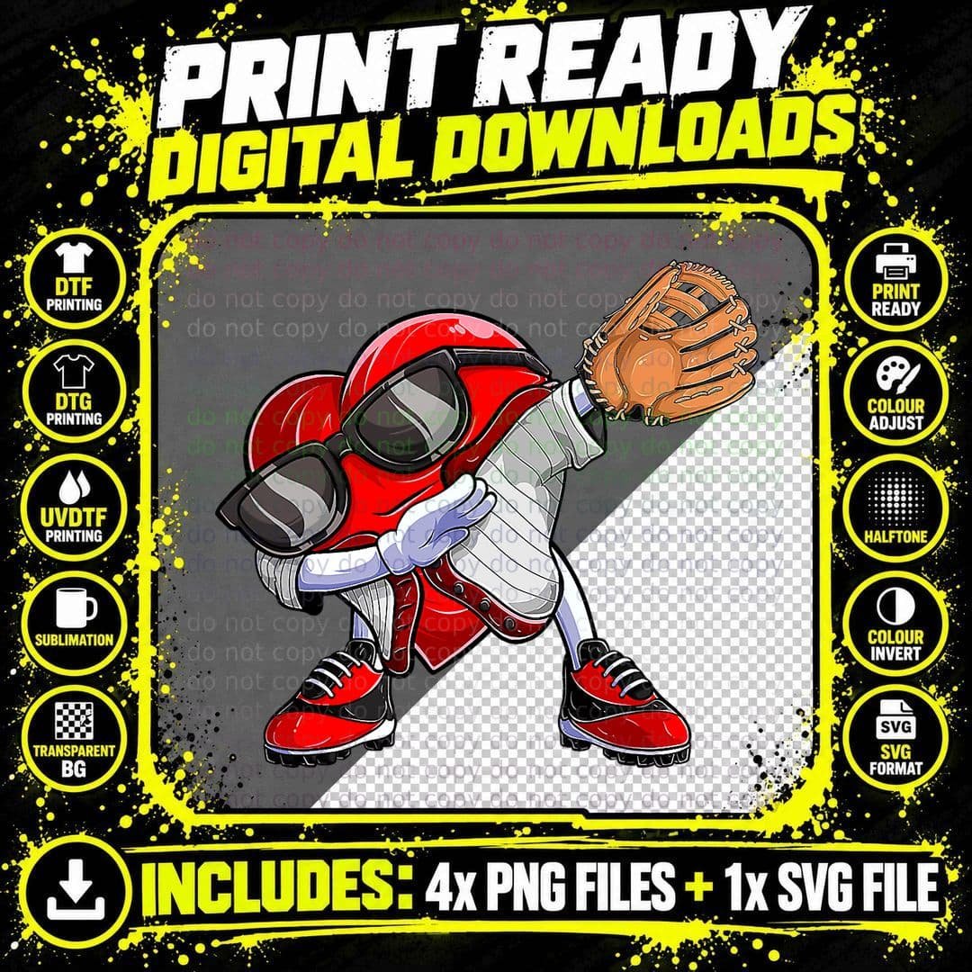 Baseball Catcher Dabbing Heart Valentines Day Shirt Png SVG Digital Bundle