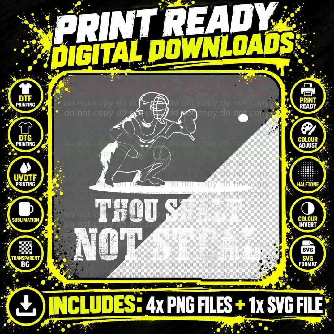 Baseball Catcher Shirt Thou Shalt Not Steal - Religious Png SVG Digital Bundle