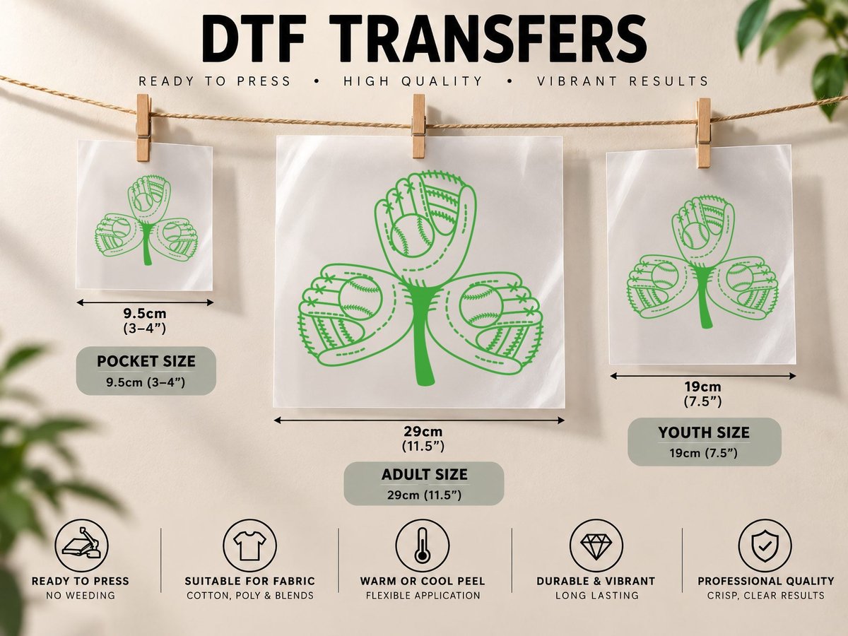 Baseball Clover, Chalk Line Texture, Coach Life, Game Day DTF Transfer Iron On