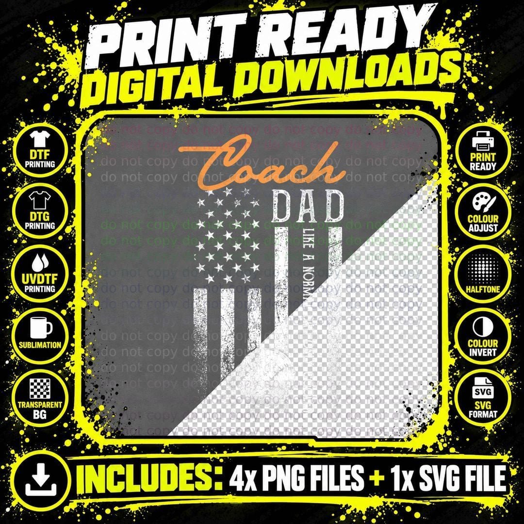 Baseball Coach Dad Like a Normal Dad Only Cooler USA Png SVG Digital Bundle