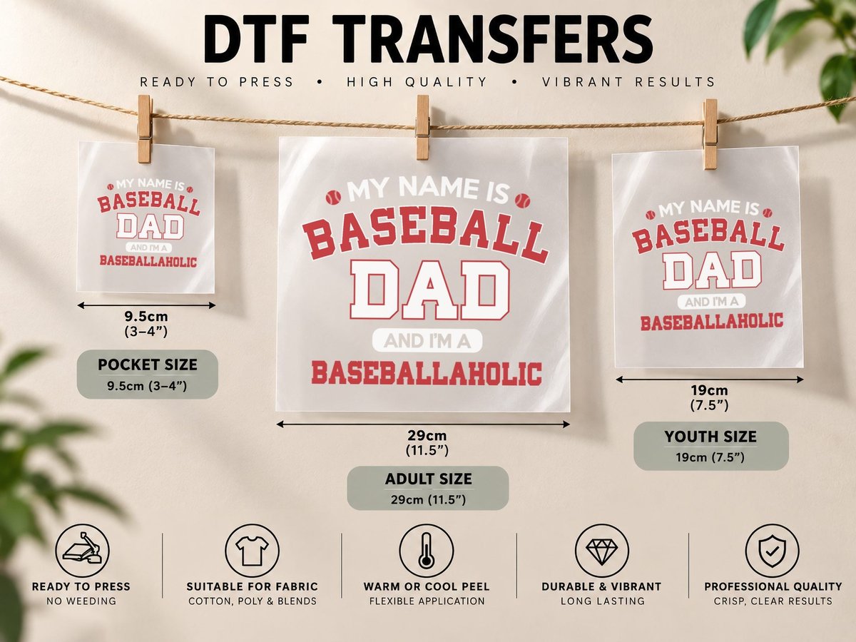Baseball Dad Baseballaholic, Ballpark Aesthetic DTF Transfer Iron On