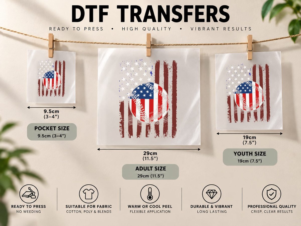 Baseball Flag, Chalk Line Texture, All Star Vibes DTF Transfer Iron On