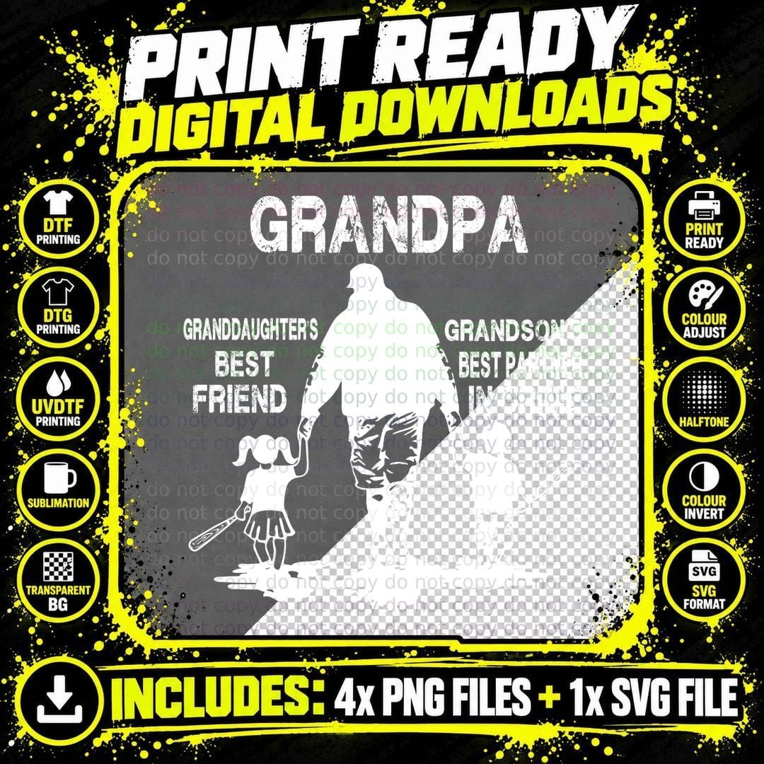 Baseball Grandpa and Grandkid Shirt, All Star Vibes Png SVG Digital Bundle
