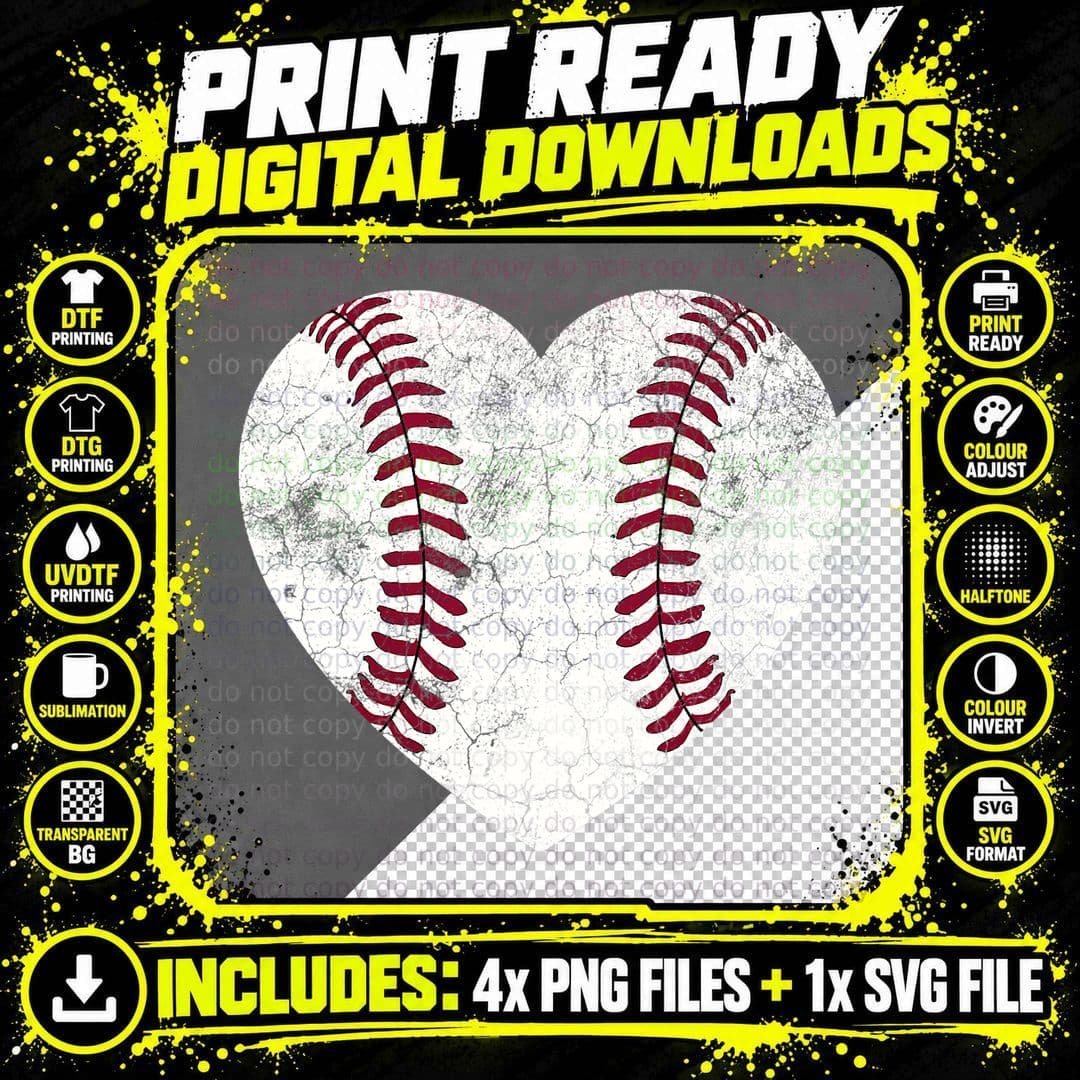 Baseball Heart Shirt Cute Mom Dad Men Women Softball Png SVG Digital Bundle