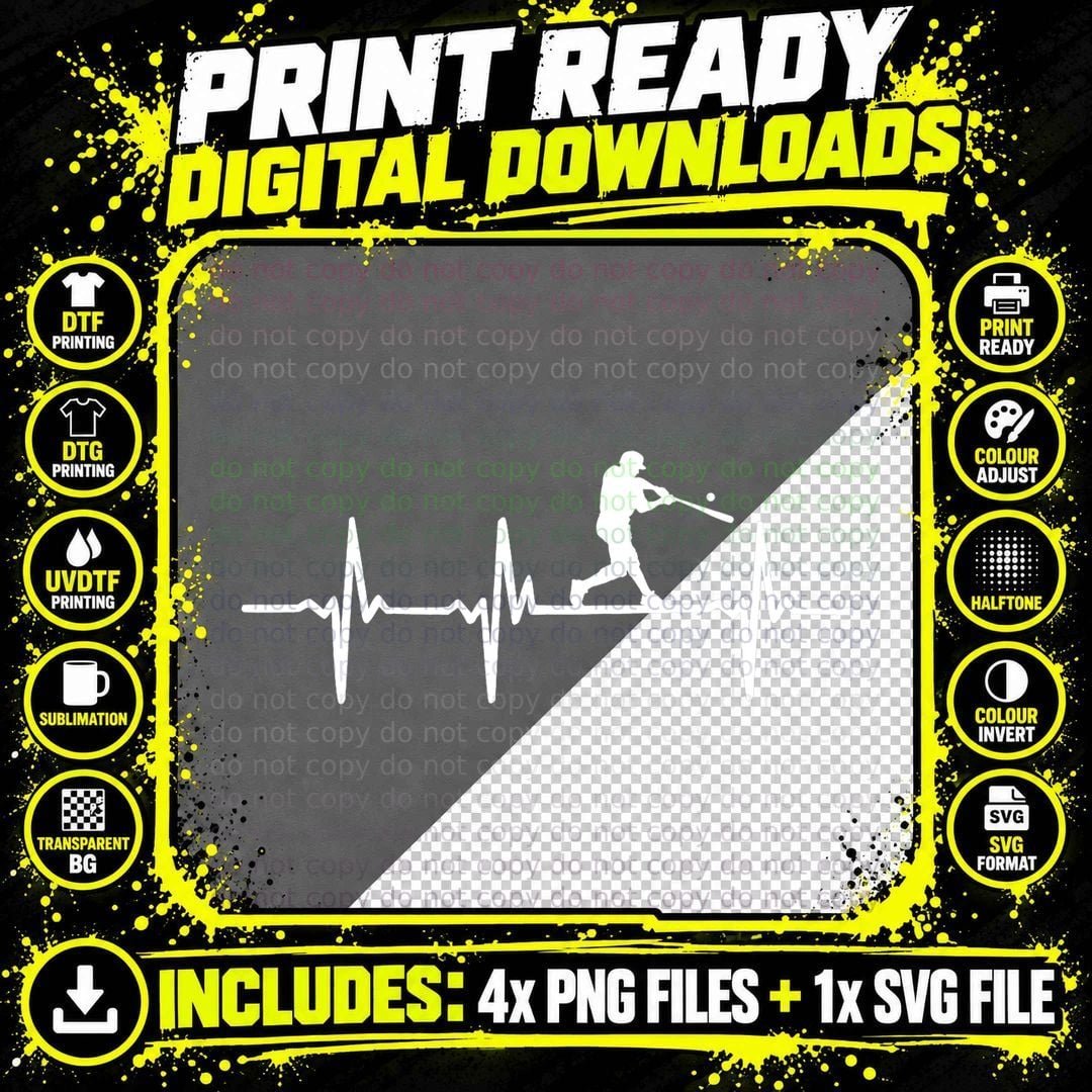 Baseball Heartbeat T-Shirt for Baseball Players and Fans Png SVG Digital Bundle