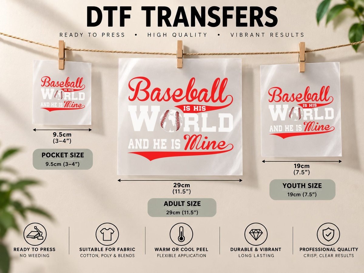 Baseball Is His World, Classic Sports, Game Day DTF Transfer Iron On