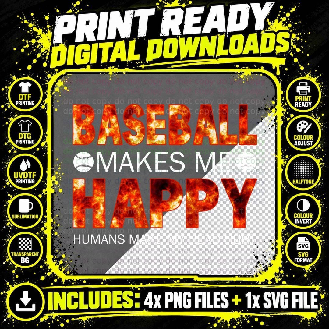 Baseball Makes Me Happy Shirt, Diamond Field, Game Day Png SVG Digital Bundle