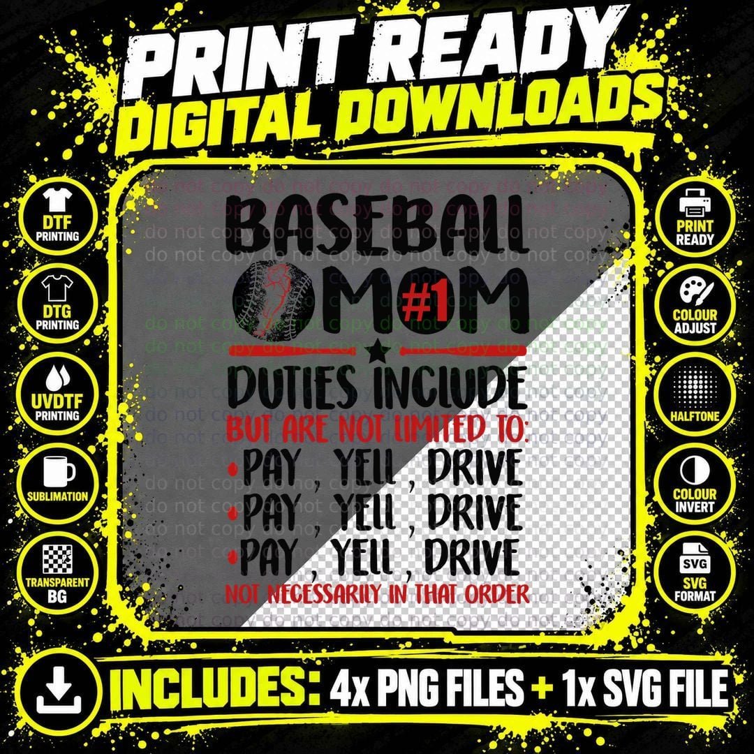 Baseball Mom Duties Include Shirt, Bat and Ball Png SVG Digital Bundle