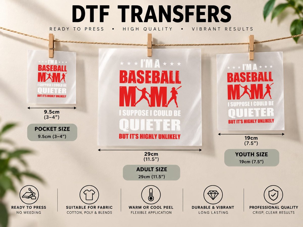 Baseball Mom Quieter but Unlikely, Outfield Energy DTF Transfer Iron On