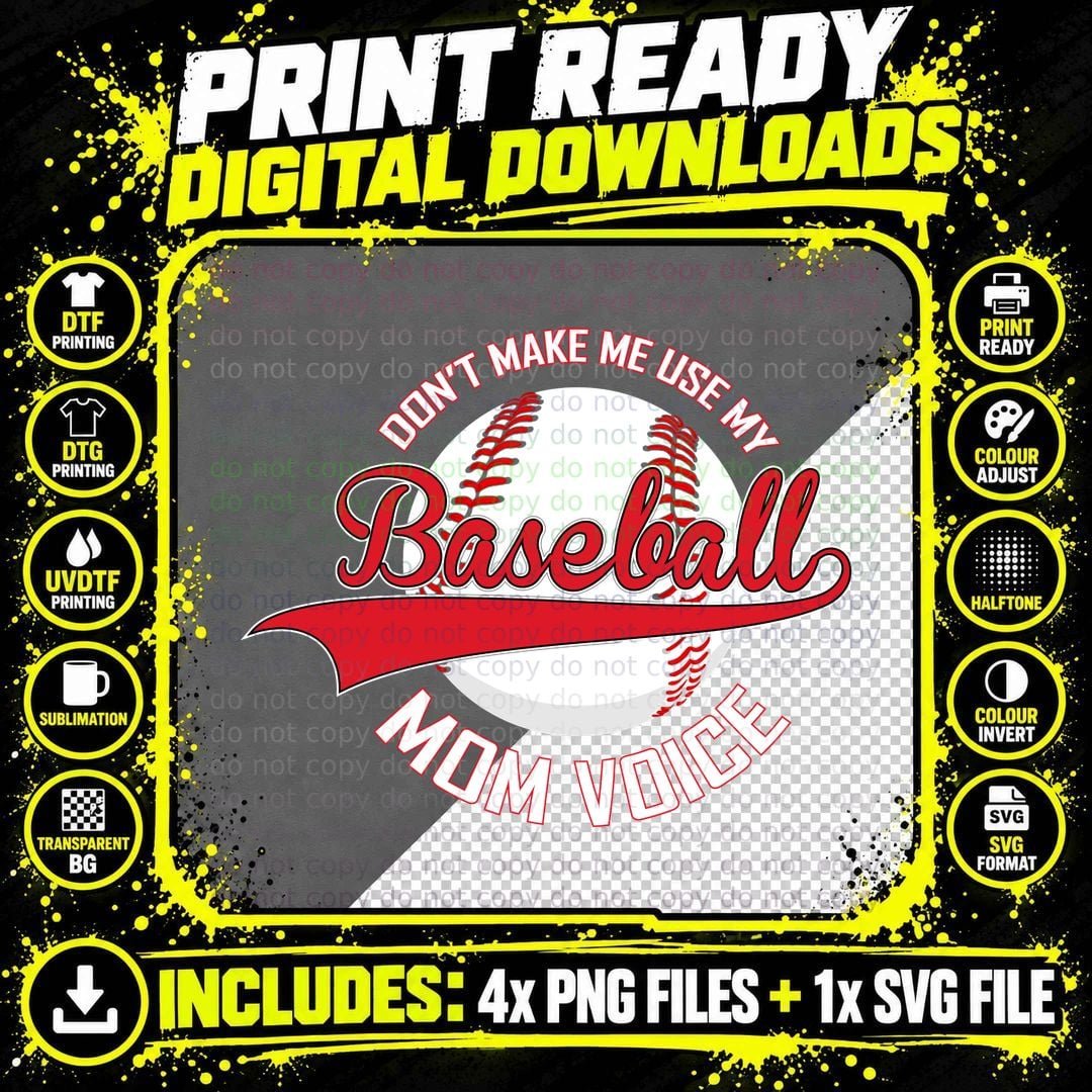 Baseball Mom Voice Shirt, Classic Sports, Glove and Cap Png SVG Digital Bundle