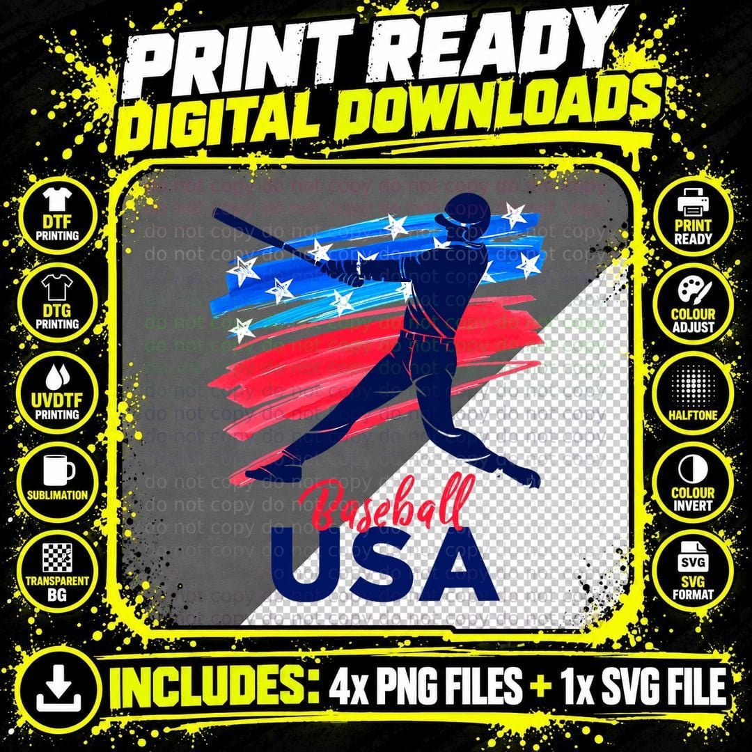 Baseball USA Support the Team Shirt USA Flag Baseball Png SVG Digital Bundle