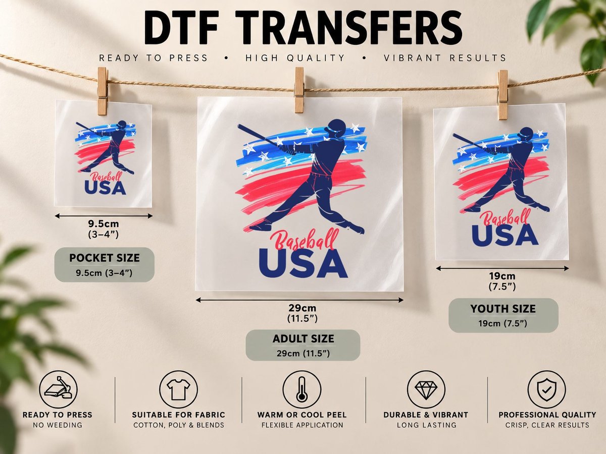 Baseball USA Support the Team USA Flag Baseball Lover DTF Transfer Iron On