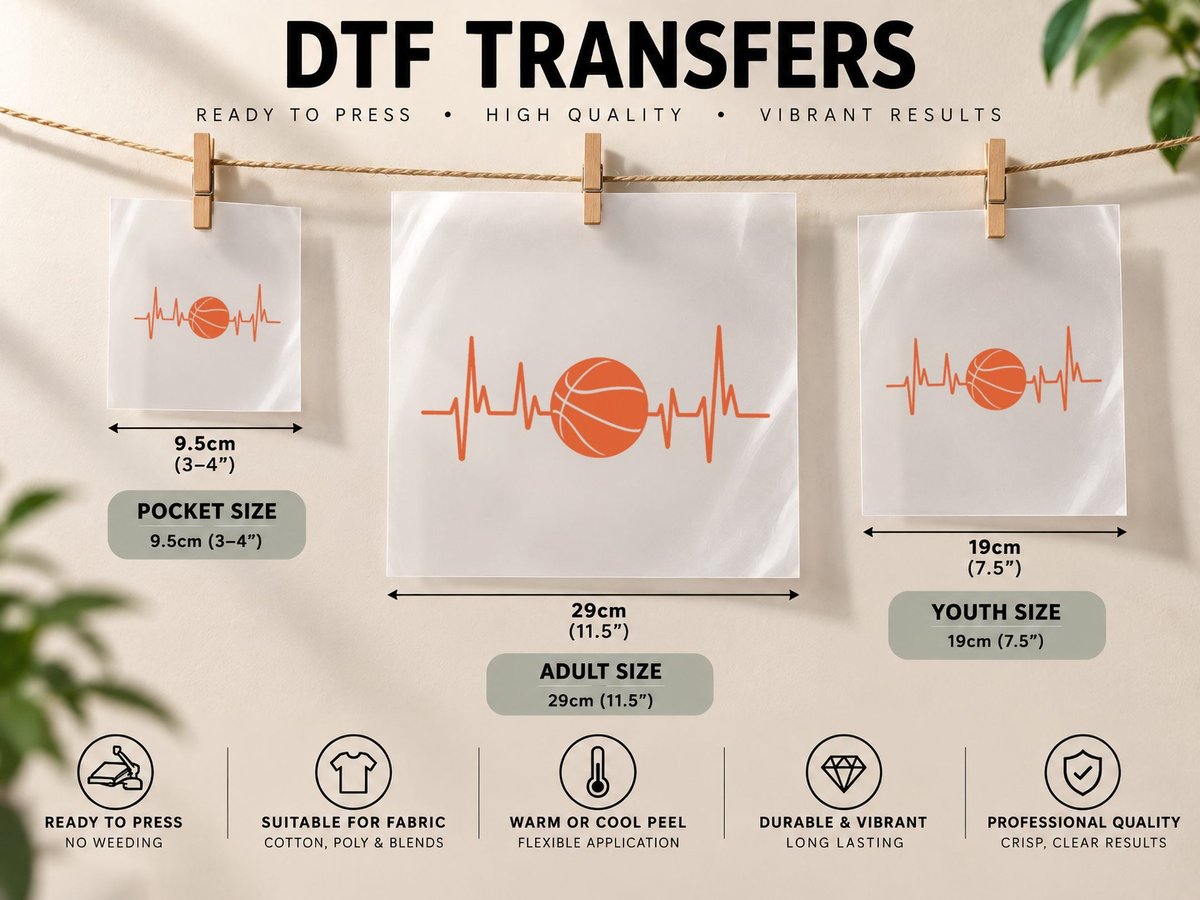 Bball Heartbeat Basketball DTF Transfer Iron On