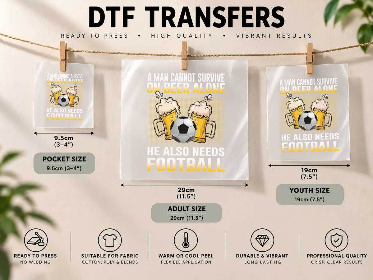 Beer and Football, Taproom Energy, Malt and Hops DTF Transfer Iron On