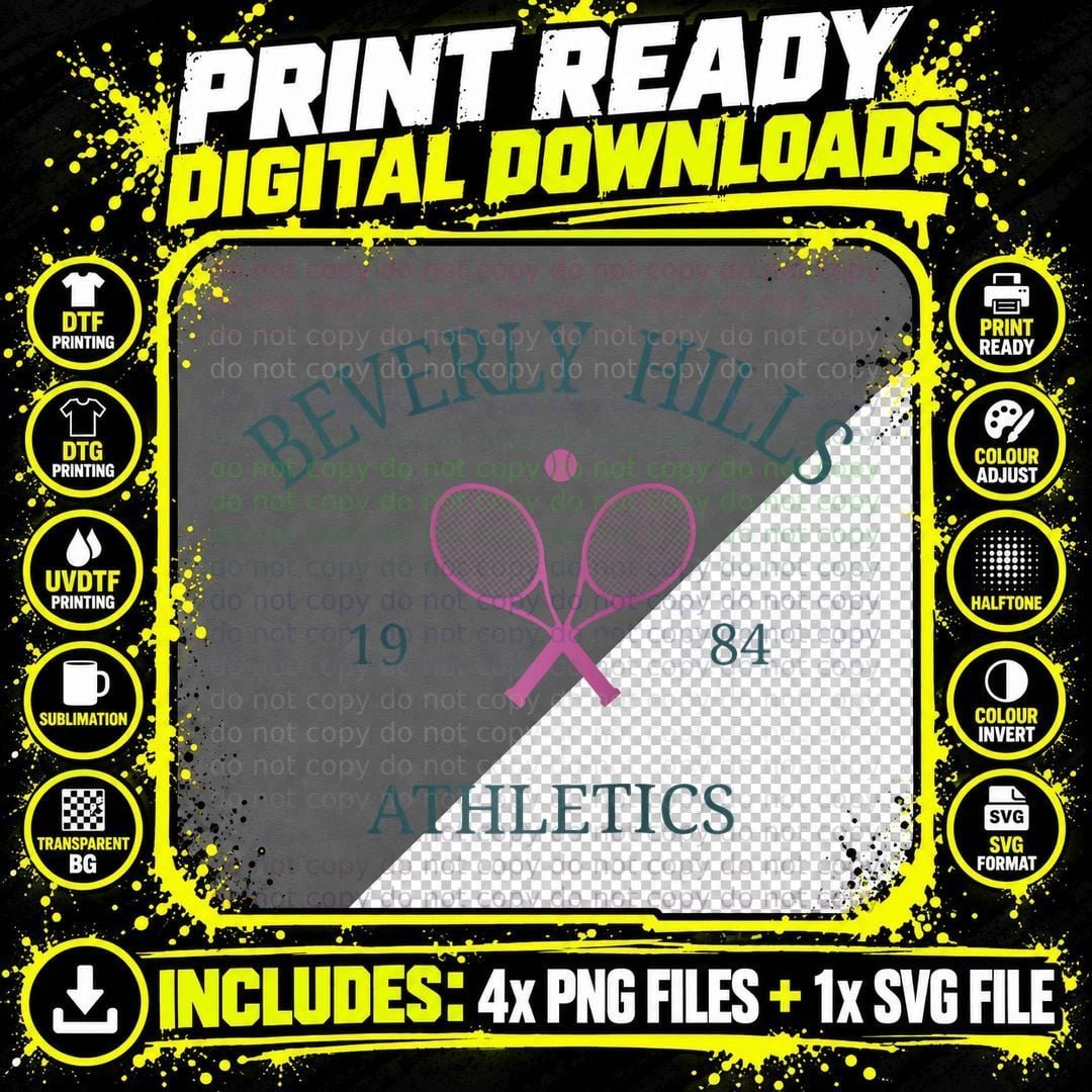 Beverly Hills Athletics California Tennis Club Racquet Png SVG Digital Bundle