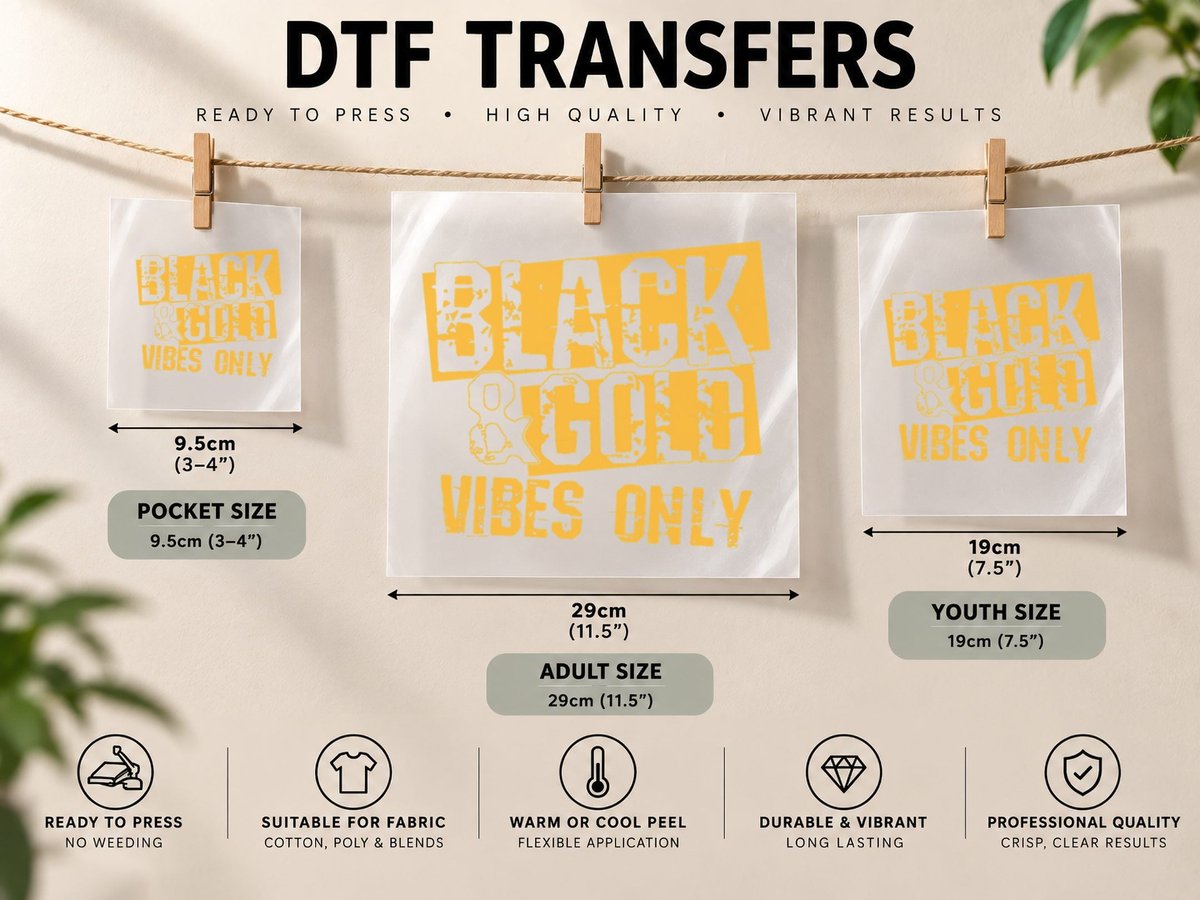 Black Gold Game Day Group for High School Football Copy DTF Transfer Iron On
