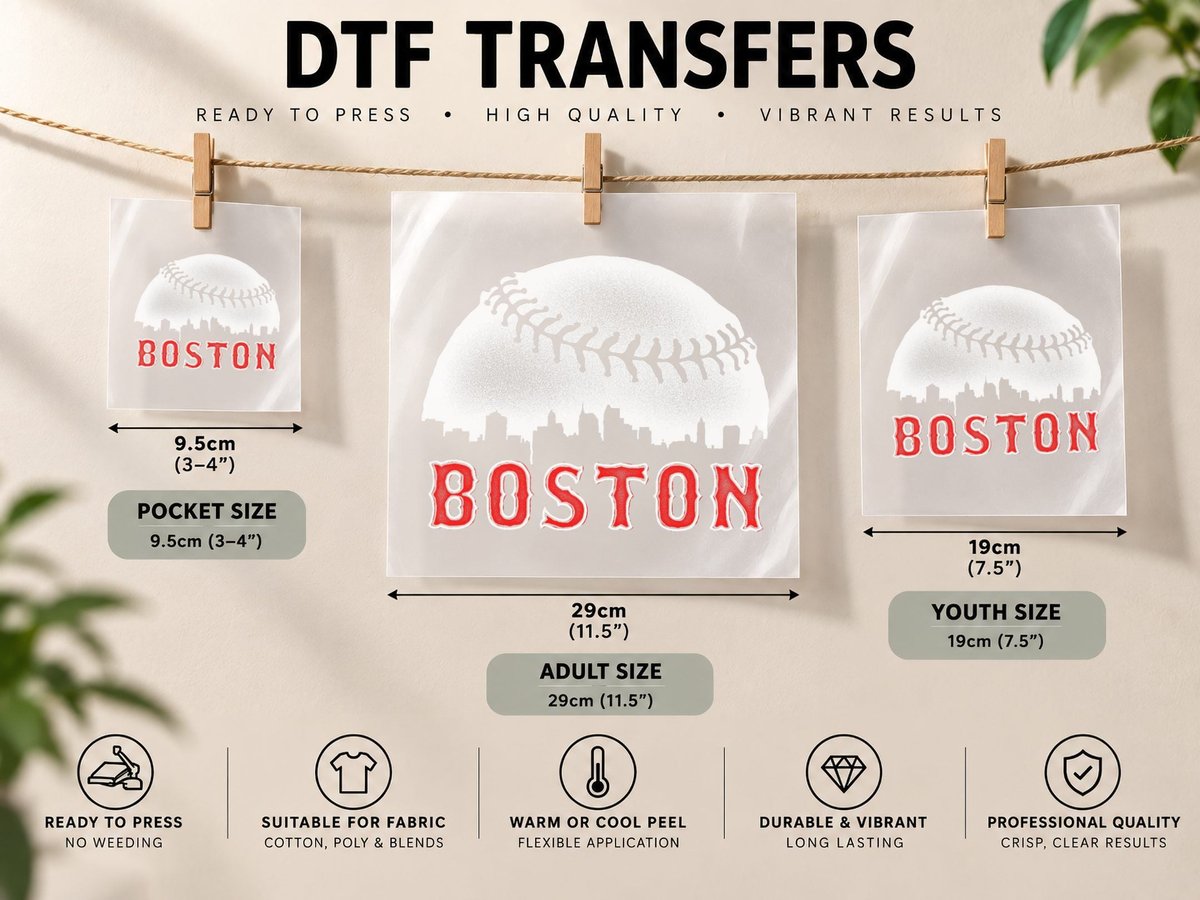 Boston City Skyline - Baseball DTF Transfer Iron On