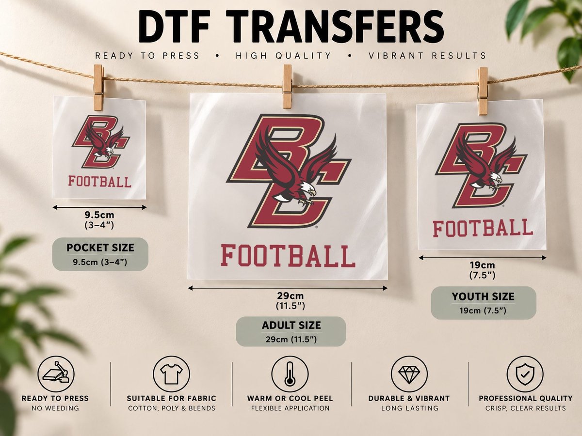 Boston College Eagles Football Dark Heather DTF Transfer Iron On