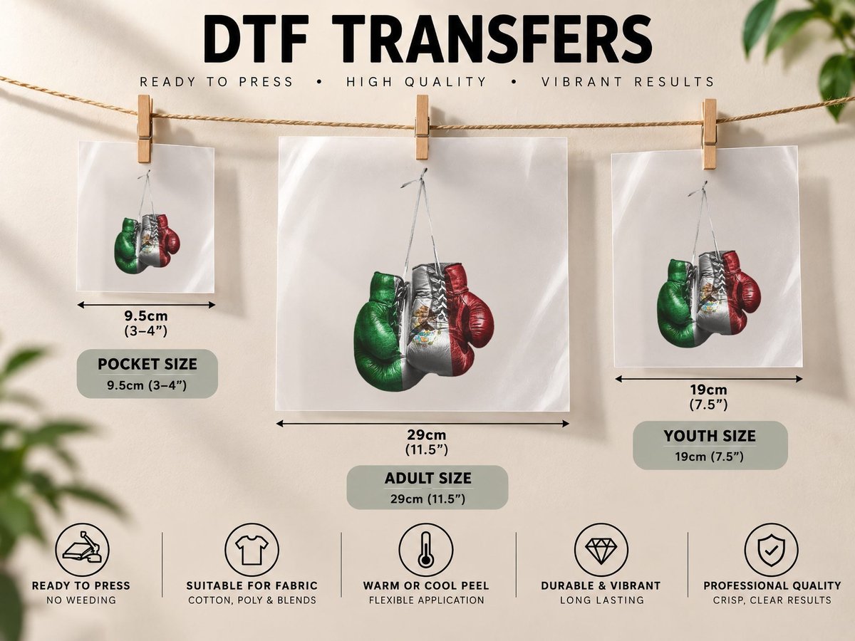 Boxing Gloves - Mexico Vintage Flag DTF Transfer Iron On