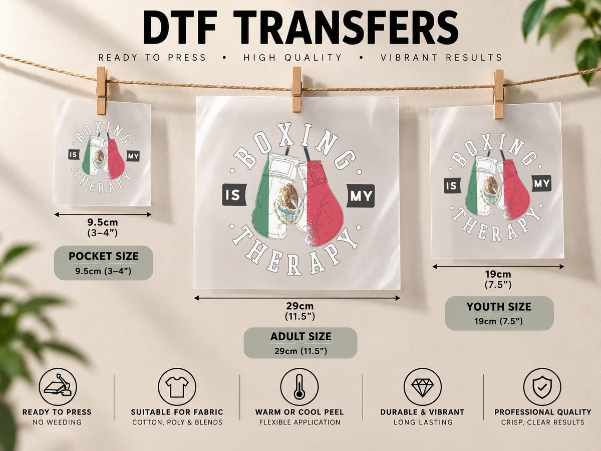 Boxing Is My Therapy Mexico Boxing Glove Mexican Flag Boxer DTF Transfer Iron On
