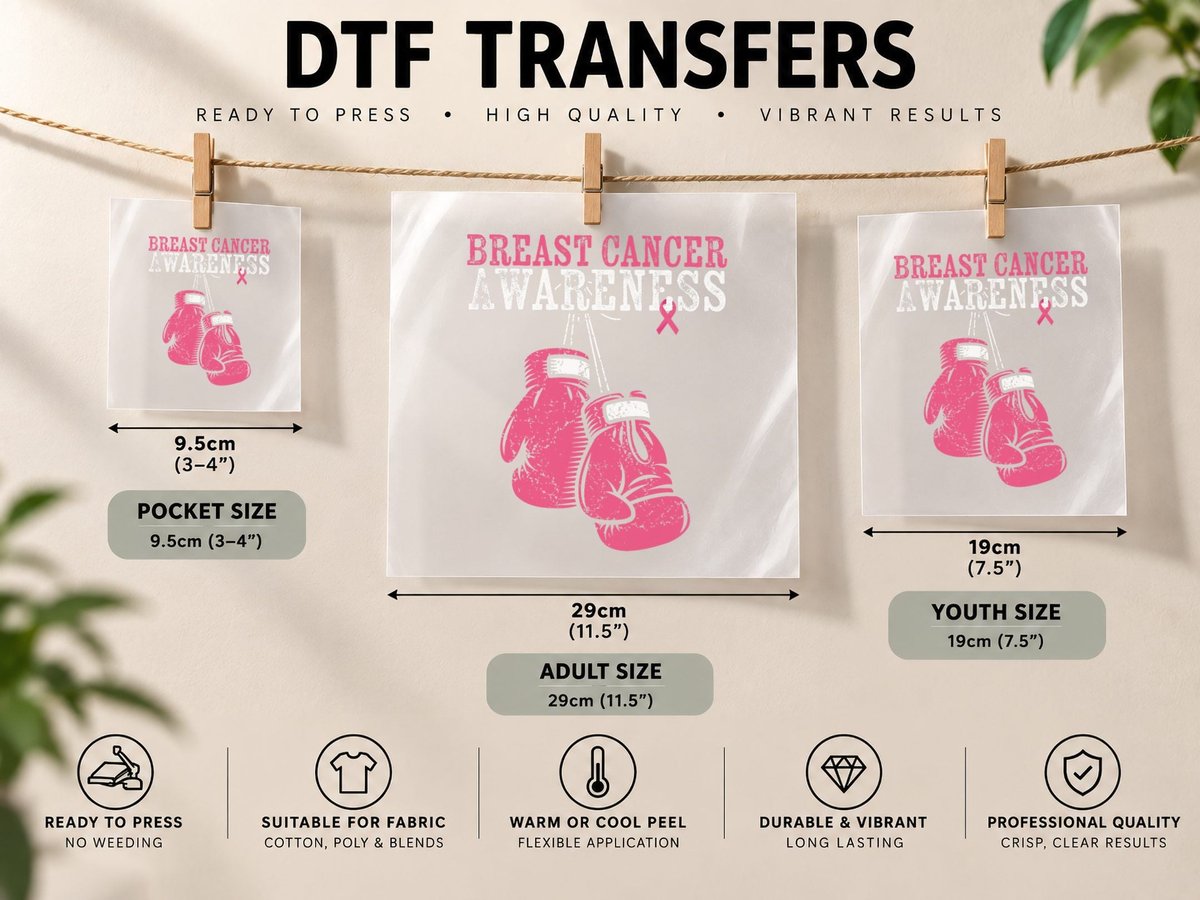 Breast Cancer Awareness Pink Boxing Gloves Survivor Warrior DTF Transfer Iron On